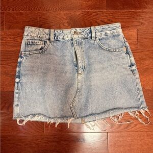 Garage Light Blue Frayed Mini Skirt